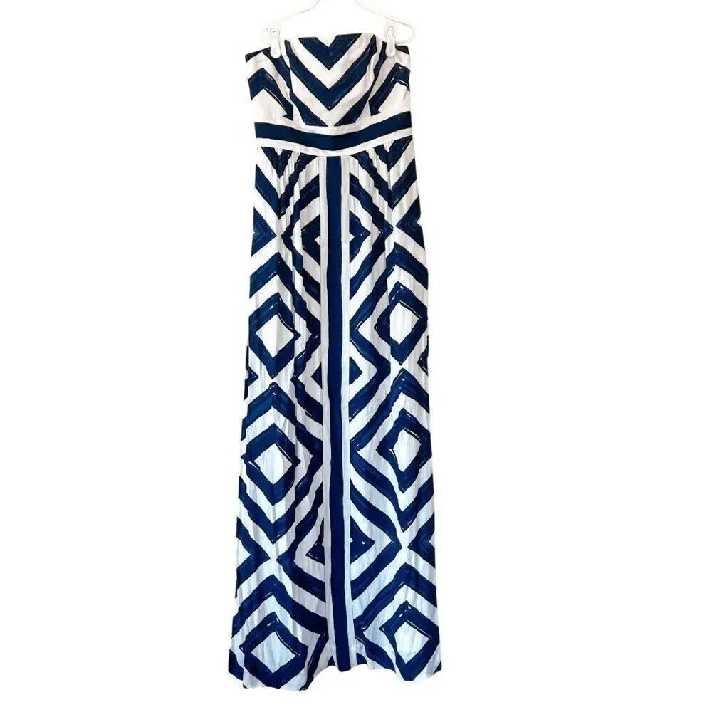 NWT! Vineyard Vines Strapless Navy and White Diamond Print Maxi Dress Size 2